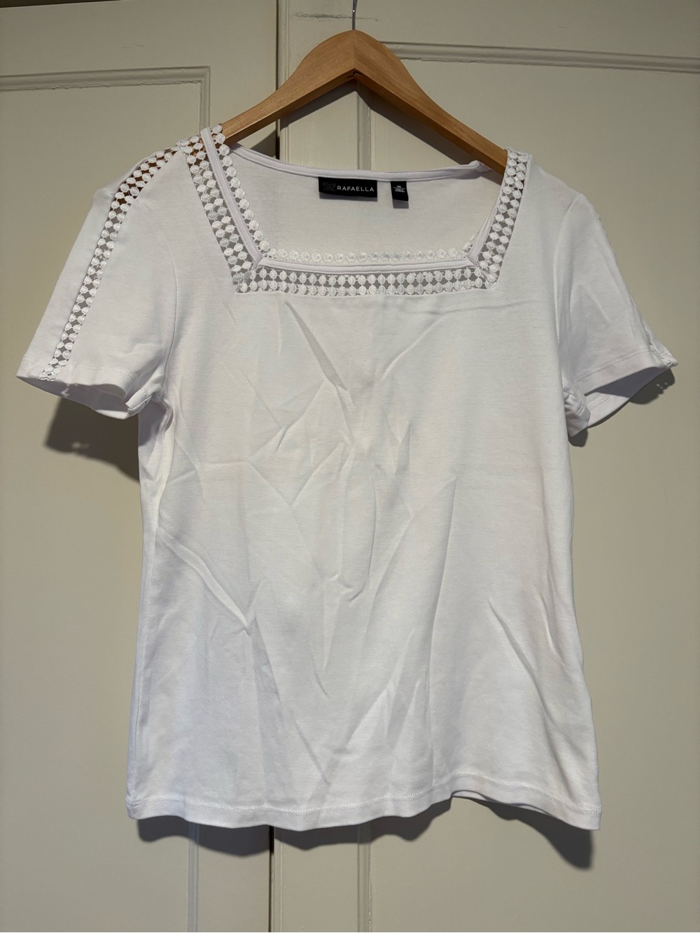 Rafaella White Square Neck Lace Detail Cotton Tee